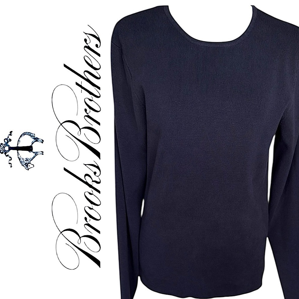 Brooks Brothers Black Silk Blend Crewneck Sweater Timeless Preppy Classic Sz LRG - Picture 1 of 12